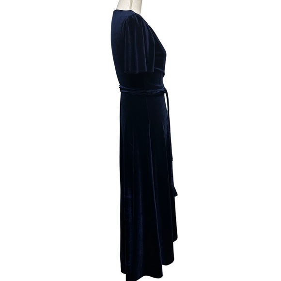 Aqua Velvet Wrap Maxi Dress Flutter Sleeves Navy Blue Size XSmall - Picture 3 of 6